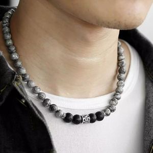 Natural Map and lava Stone beaded necklace fo…
